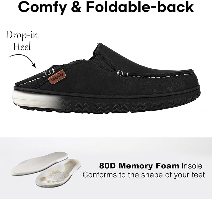 LongBay Men's Moccasin Slippers Comfy Warm Memory Foam House Shoes Winter for Indoor Outdoor