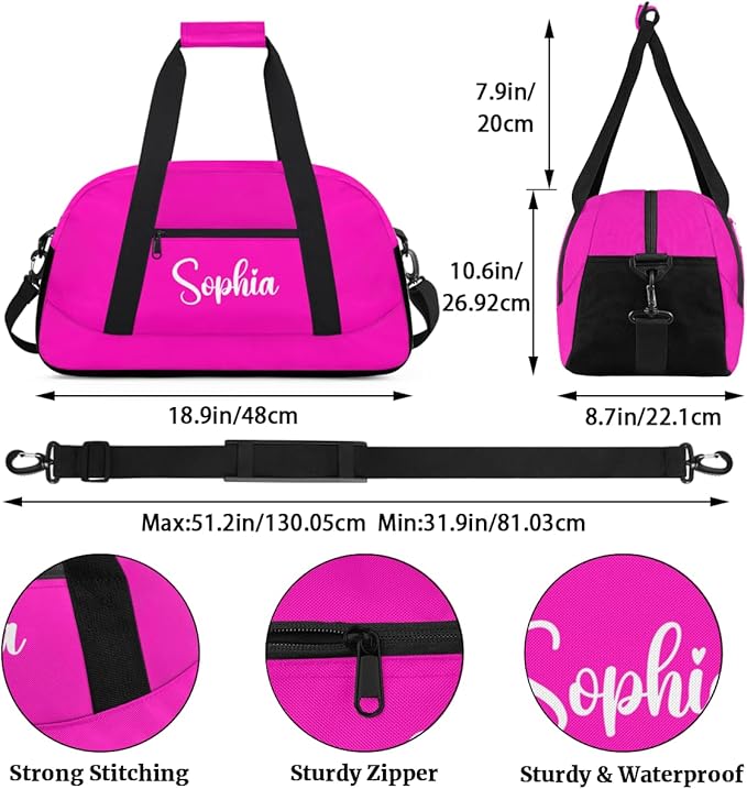 Personalize Kids Duffel Bag With Custom Name Text Carry-On Overnight Travel Gym Lightweight Dance Sports Bags For Boys Girls Kids/Black Pink
