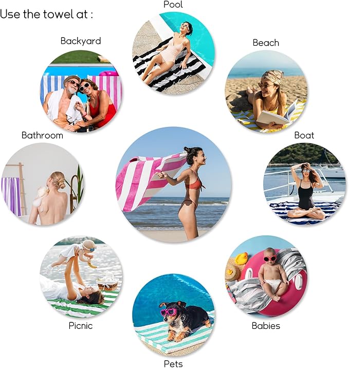 cabanana Large Oversized Beach Towel - 35 x 70 Inch Cotton Pool Towel, Pink Striped Soft Cabana Swim Towel