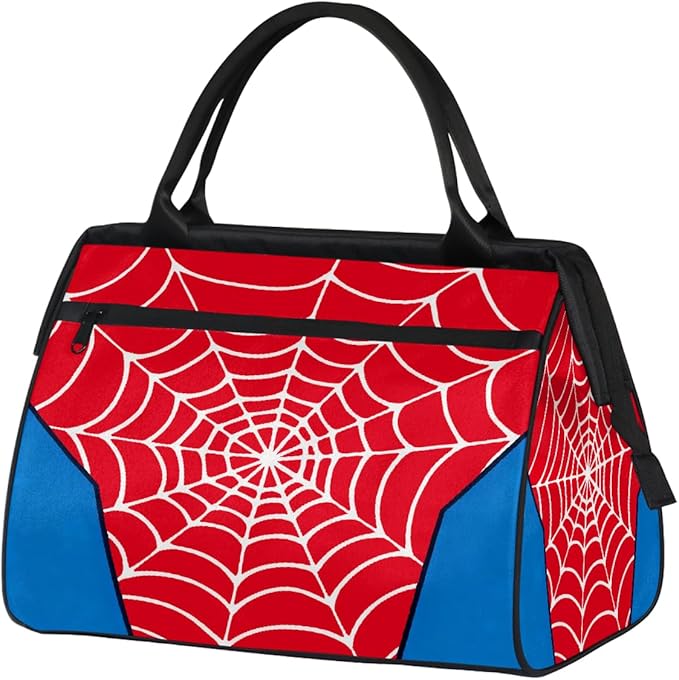 Sports Duffel Bags for Kids - Carry On Travel Gym Bag Waterproof Workout Shoulder Tote for Boys Girls Weekender Overnight Duffel for Swim Dance Camp(White Spider Web)