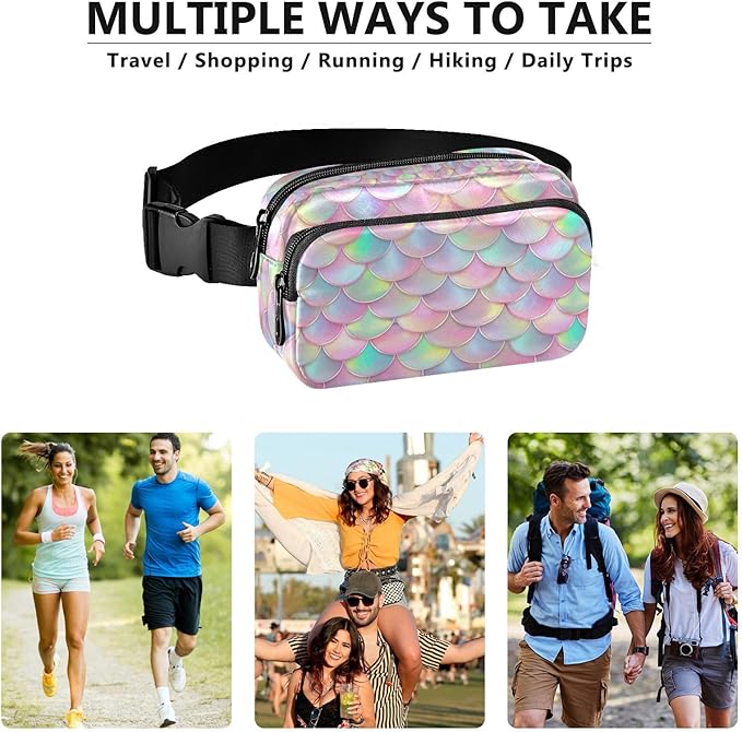 Pink Mermaid Scales Fanny Pack for Women Men Water Resistant Fashion Waist Packs with Adjustable Strap Belt Bag for Travel Workout Jogging Hiking 21219432