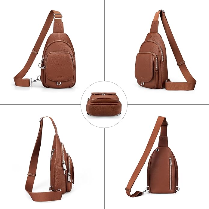 befen Anti Theft Genuine Leather Sling Bag for Women RFID Small Crossbody Bag Chest Bag Leather Fanny Packs for Travel