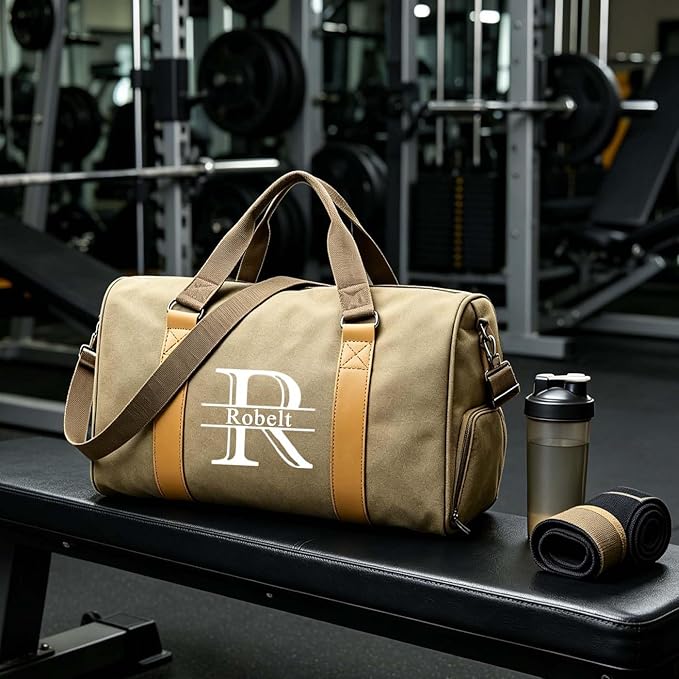 Personalized Name Duffel Bags, Custom Travel Bag for Men Waterproof Gym Tote Custom Canvas Sports Bag Ideal Wedding, Father's Day, Groomsmen Gifts (Style 2)
