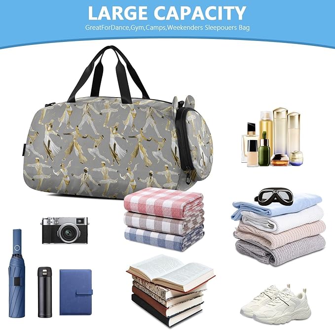 Dancer Gold and Silver Gym Duffel Bag with Shoes Compartment Multifunctional Overnight Bag for Boys and Girls bolsa de viaje para mujer