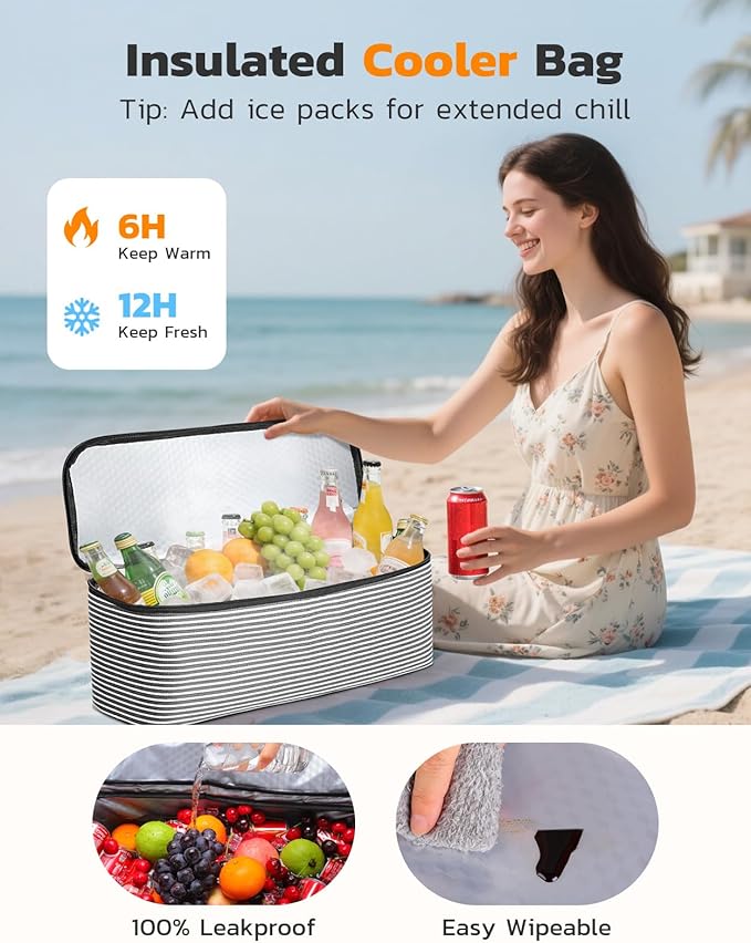 Beach Bag with Cooler, Extra Large Insulated Beach Tote for Women, Waterproof Sandproof Pool Picnic Travel Bag