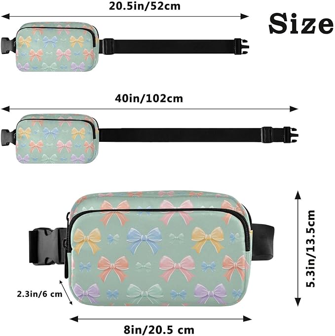 Cute Bows Fanny Pack for Women Men Water Resistant Fashion Waist Packs with Adjustable Strap Belt Bag for Travel Workout Jogging Hiking 21220621