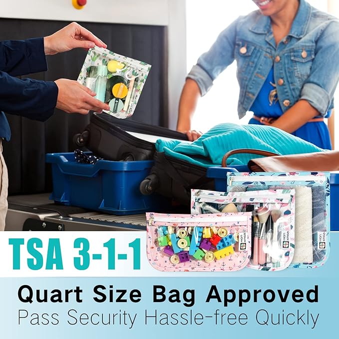 TSA Approved Toiletry Bag, Set of 3 Clear Travel Toiletry Bag Quart Size Zipper Travel Pouch, Waterproof Makeup Cosmetic Bag for Women Men Kids Toiletries Carry on, Sailing