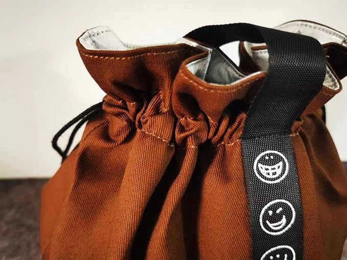 Reusable Drawstring Lunch Bag,Insulated Handbag Tote bag with Handle,Lunch Sackand Drawstring Closure for Women Work Picnic or Travel (Brown)