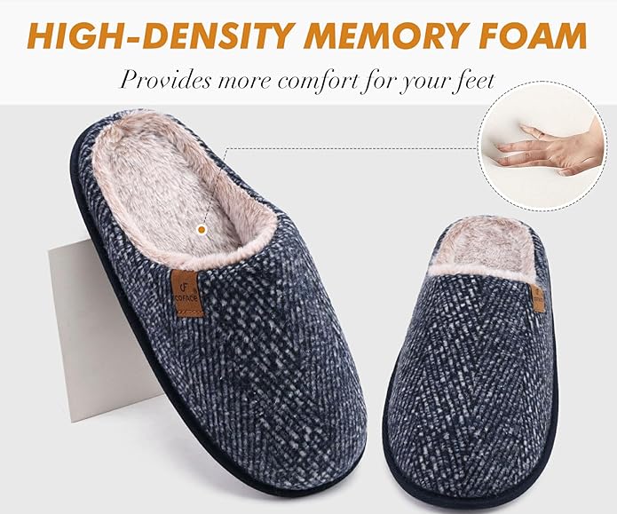 COFACE Mens Cozy Memory Foam Scuff Slippers Casual Slip On Warm House Shoes Indoor/Outdoor Sandal Slippers With Arch Support Rubber Sole Size 7-15