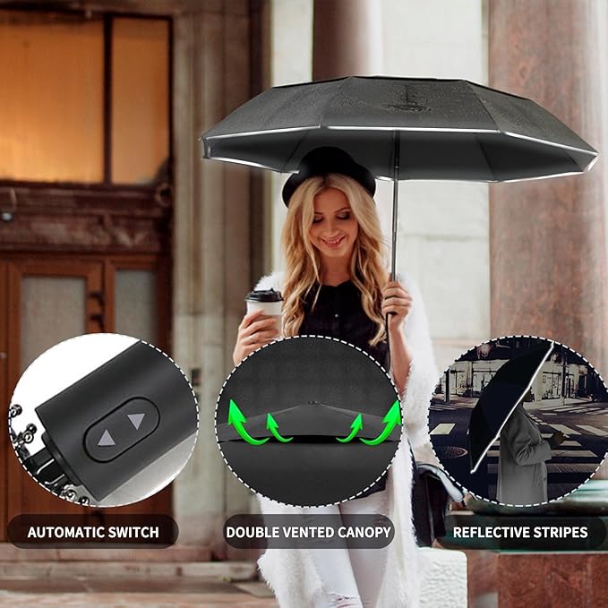 MRTLLOA 42/49 Inch Compact Travel Essentials Umbrella for Rain, Lightweight, Portable, Automatic, Strong, Waterproof Folding Umbrellas for Women, Men and Teenagers