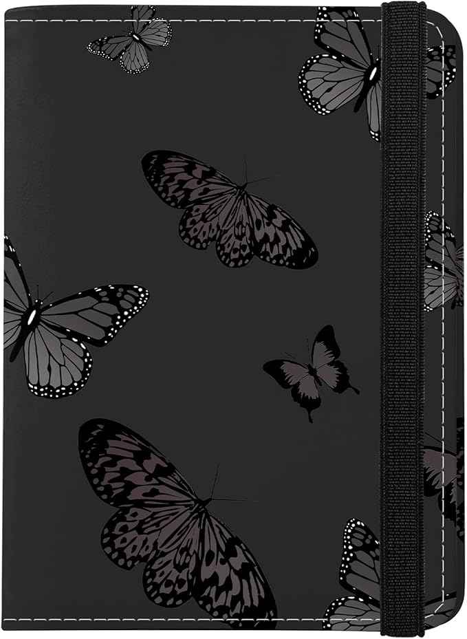 Cute Passport Holder and Holder Combo Passport Cover with RFID Blocking Women Men Compatible Wallet Credit Card Protector(Black Butterfly)