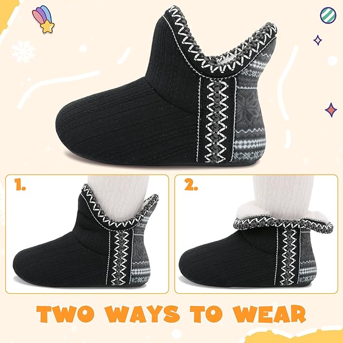 LeIsfIt Toddler Slippers Boys Girls Cozy Warm House Shoes Kids Non-slip Winter Slipper Booties Slip on Plush Lining Sock Slippers
