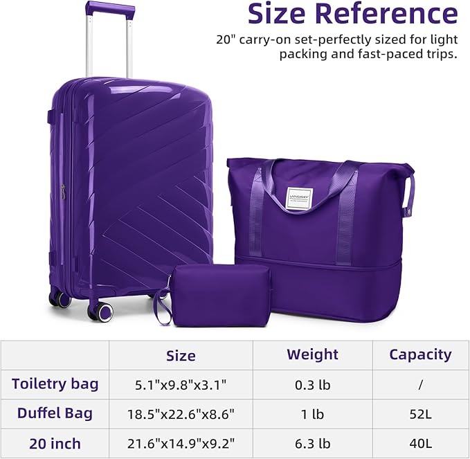 Carry On Luggage 22x14x9 Airline Approved, 20 Inch Expandable Hardshell Luggage Carry-on Suitcases with Spinner Wheels, Carry On Suitcase Set for Women (PURPLE)