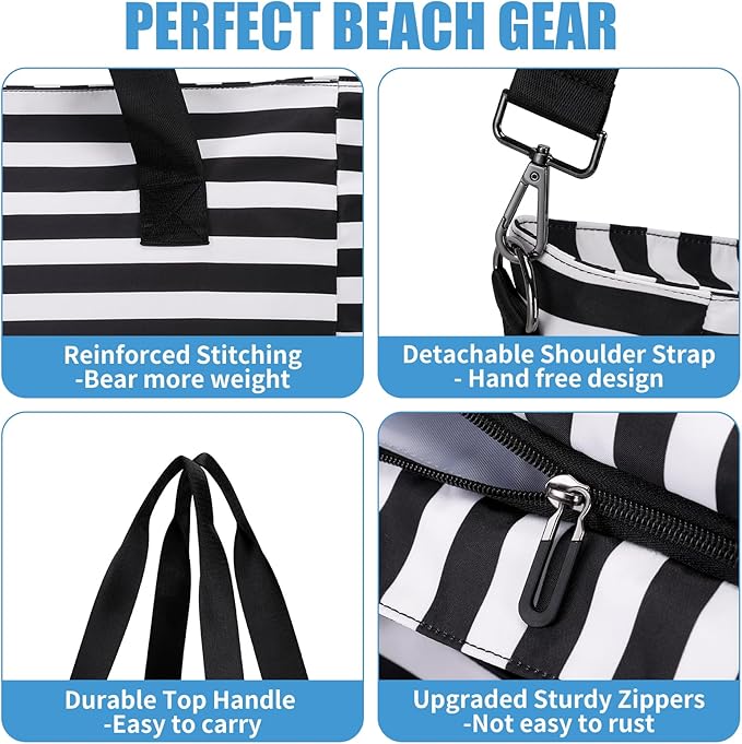Beach Bags for Women, Large Waterproof Sandproof Swim Pool Bag with Dry Wet Seperated Pocket Utility Tote Bag