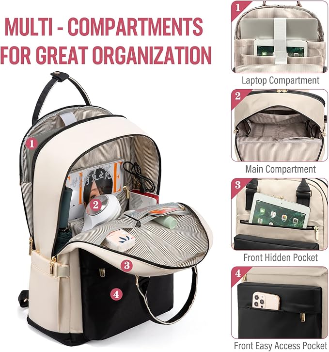 LOVEVOOK Travel Laptop Backpack Women Anti-theft Laptop Bag with USB Port Waterproof Computer Backpack for Nurse College Work