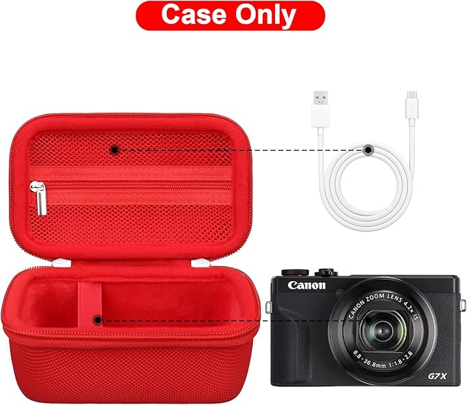 Canboc Carrying Case for PowerShot G7 X Mark III/ G7X Mark II Digital 4K Vlogging Camera, SX740 SX730 Camera Bag, Zipper Mesh Pocket fits USB Cable, Batteries, Red