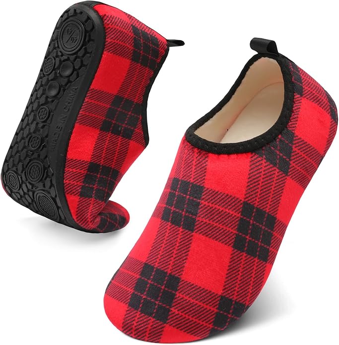 QFH Womens & Mens Cozy House Slippers - Portable Travel Shoes with Flexible Rubber Sole & Soft Velvet Lining