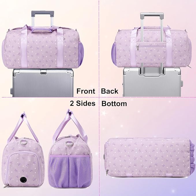 Duffle Bag Dance Dag for Girl Sports Gym Bag Corduroy Overnight Bag Ballet Bag with Shoe Compartment and Dry Wet Pocket.
