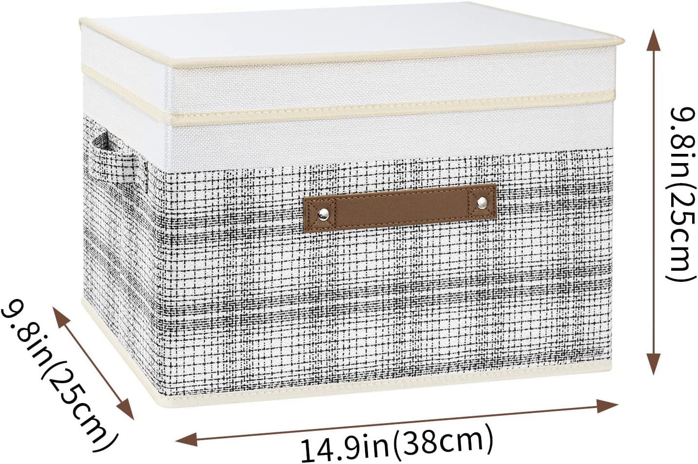 TYEERS Collapsible Storage Bins with Lids, Patchwork Design, Washable, Fabric Storage Boxes, 14.9x9.8x9.8 inches, 3 Pack, Gray