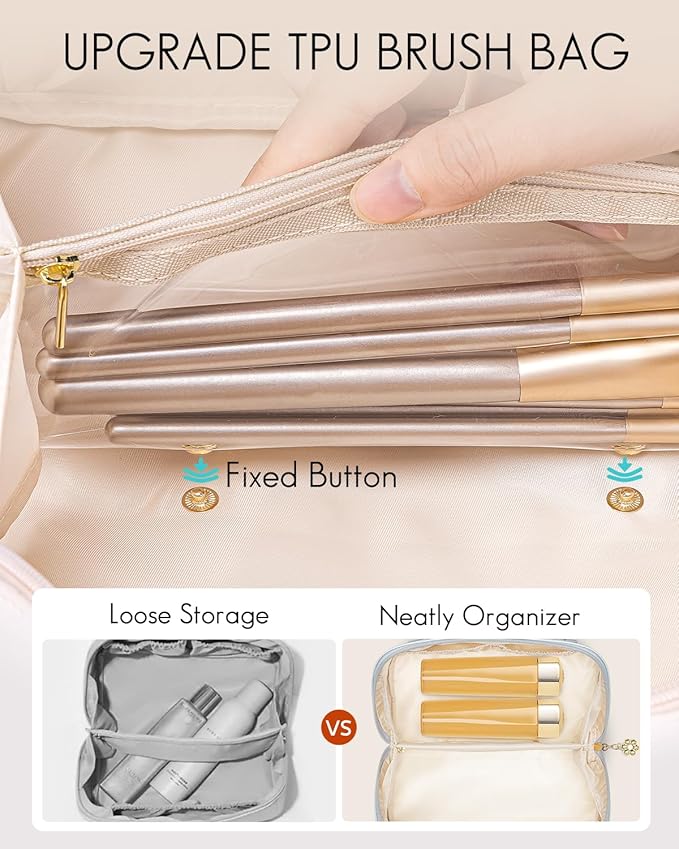 VLANDO Makeup Bag,Travel Toiletry Bag,Cosmetic Bag for Women PU Leather Portable Make up Bag for Skincare, Brushes & Travel Essentials-Baby Blue