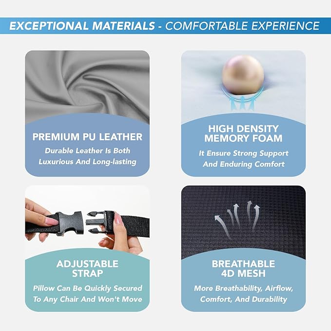 Lumbar Support Pillow for Car, Memory Foam Lumbar Pillow for Lower Back Pain Relief - Back Cushion for Driving, Chair Support for Car-Office Chair, Wheelchair - Dark Grey