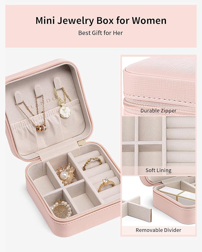 VLANDO Travel Jewelry Case - Teacher Appreciation Gifts for Women - Small Jewelry Travel Organizer Box Travel Essentials Gift for Teen Girl Women - Pink*6 pack