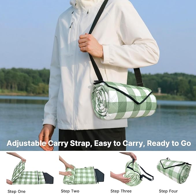 TigeJoy Extra Large Picnic Blanket Waterproof Foldable 80''x118'', Outdoor Picnic Mat Beach Blanket Sandproof for Park, Grass, Travel, Hiking, Camping Essentials, Gingham Picnic Blanket