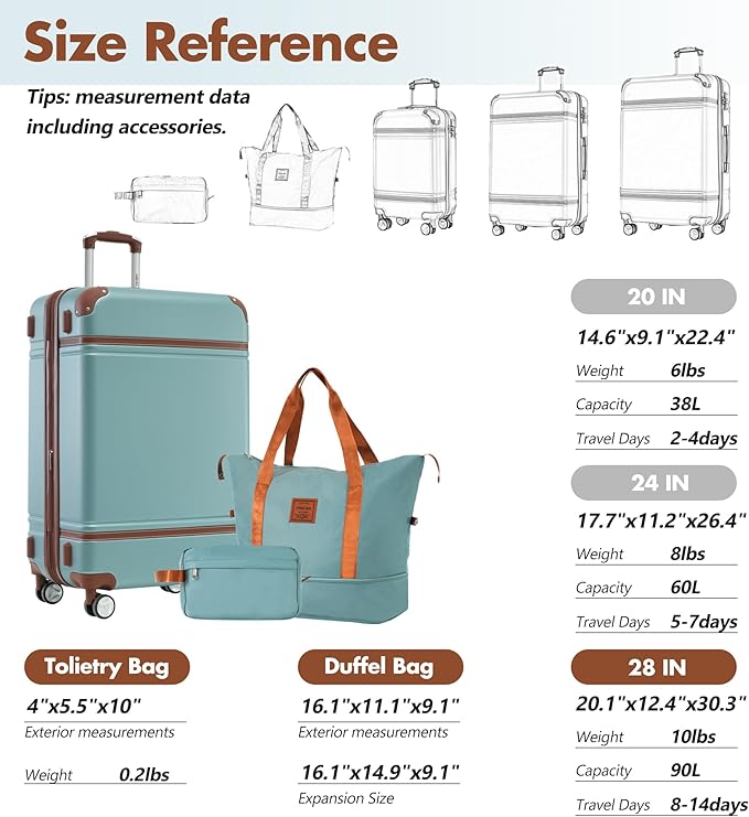 Merax 28 Inch Checked Luggage, Expandable Suitcase with Spinner Wheels, Hard Shell Vintage Luggage Set with TSA Lock(Green)