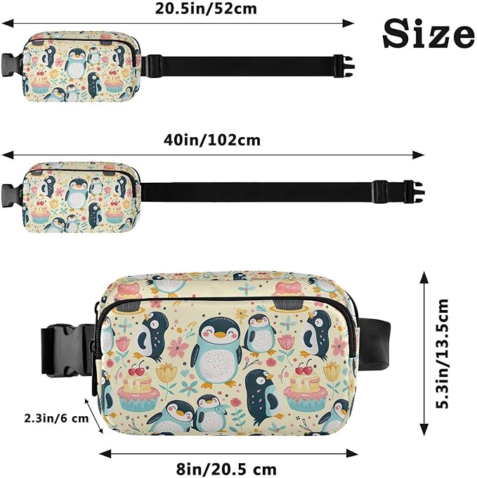 Cute Penguin Fanny Pack for Women Men Water Resistant Fashion Waist Packs with Adjustable Strap Belt Bag for Travel Workout Jogging Hiking 21220165