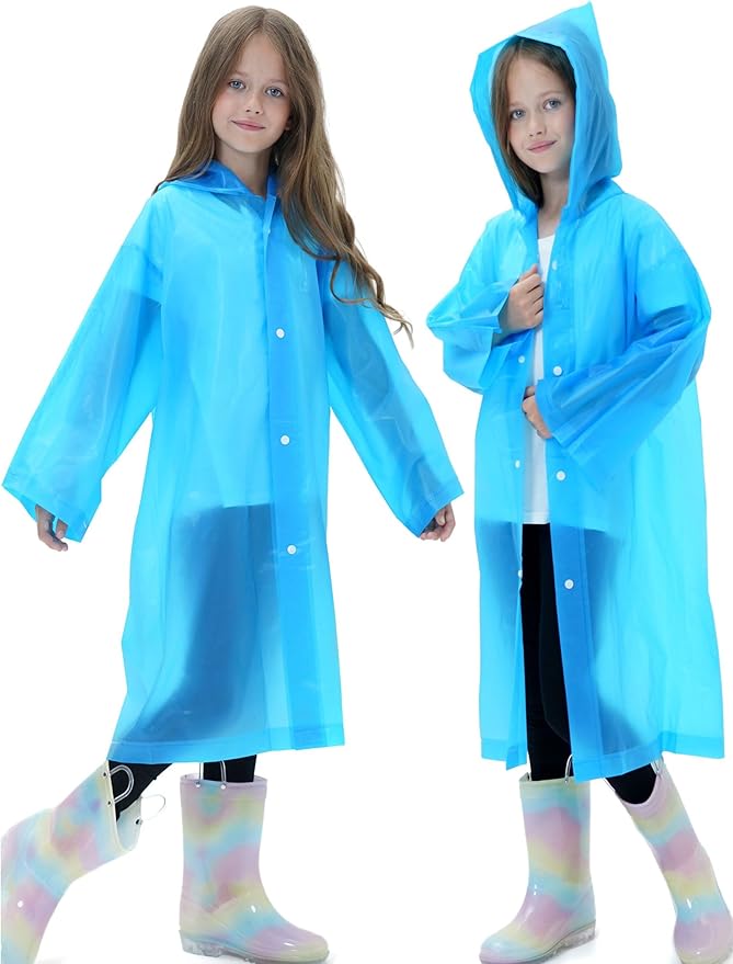 2 Pack Raincoats for Kids, Reusable Rain Ponchos with Hood and Sleeves Rain Coats for Boys and Girls