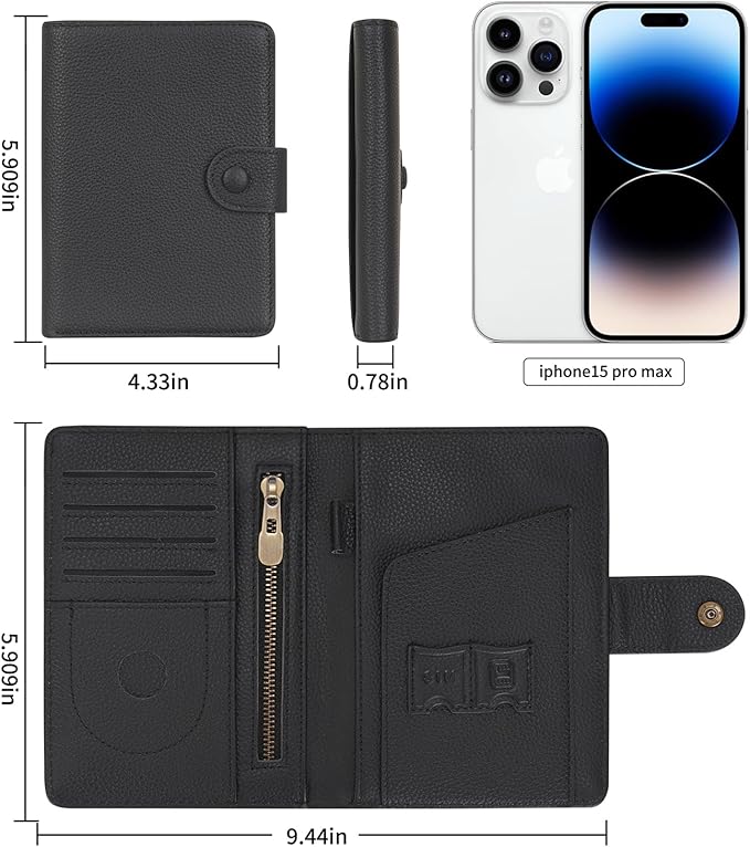 WASON Leather Passport Cover Wallet - Travel Passport Holder with RFID, Card Slots, Cash Pocket, Coin Purse, Tracker Slot, Boarding Pass and Ticket Organizer for Men and Women (Black)