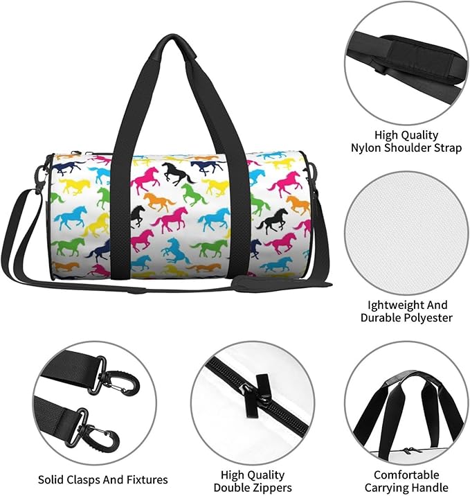 Gym Bag for Women & Men Colorful Horse, Lightweight Duffel Bag Carry On Bags Travel Bag Waterproof for Workout Sport Travel