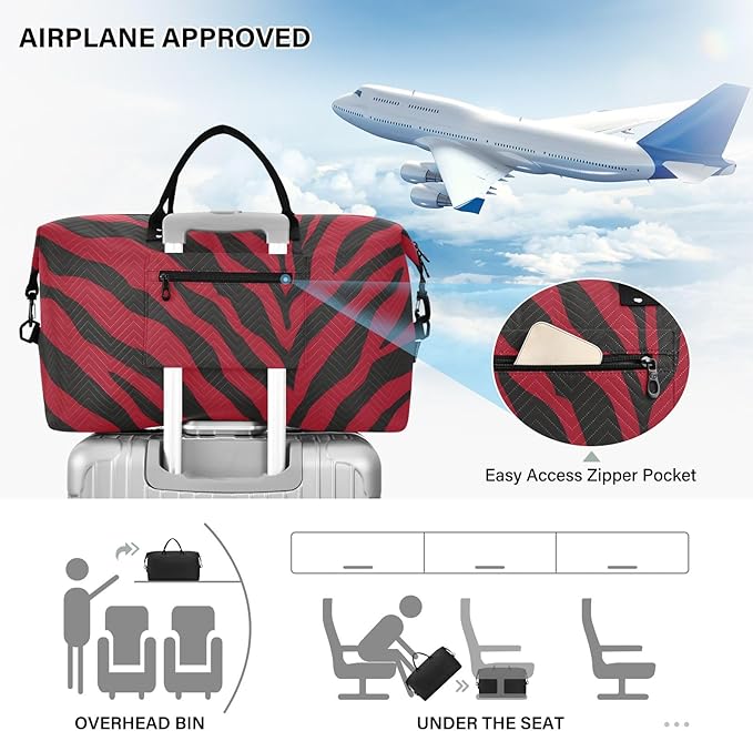 Travel Duffle Bag, Red Black Tiger Stripes Pattern Gym Bag with Storage Bag Weekender Overnight Bag for Men Women Trip Sports Yoga