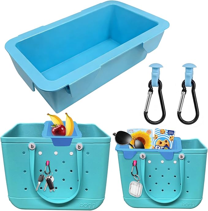 Upgraded Snack Topper Tray for Bogg Bag, Lightweight Organizer Accessories, Fits Large/Medium (Baby) / Small (Bitty) Bogg Bags, with 2 Multifunctional Insert Carabiners, Blue