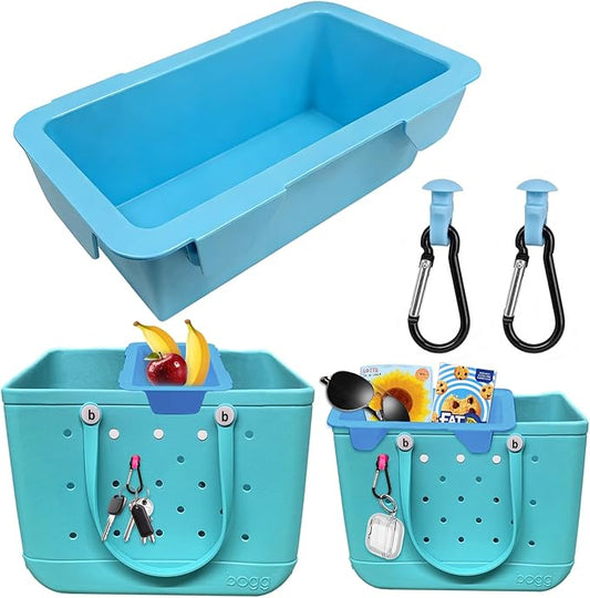 Upgraded Snack Topper Tray for Bogg Bag, Lightweight Organizer Accessories, Fits Large/Medium (Baby) / Small (Bitty) Bogg Bags, with 2 Multifunctional Insert Carabiners, Blue