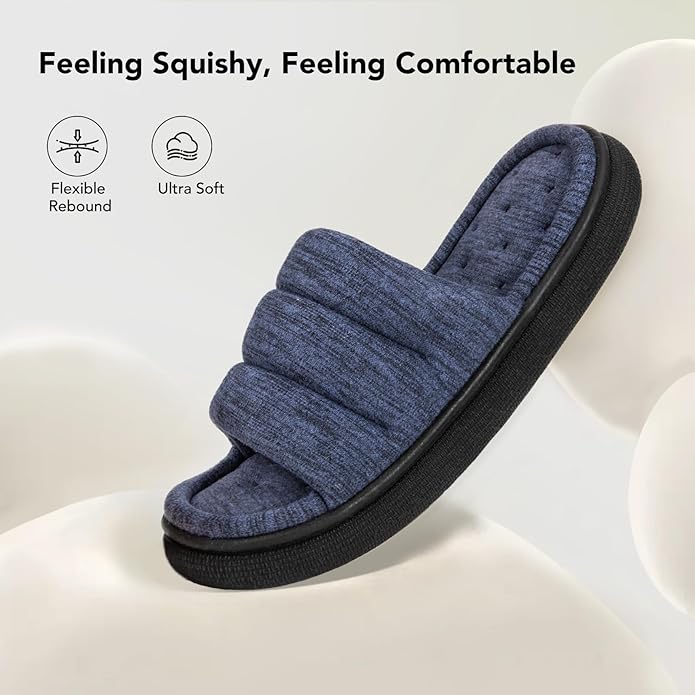 VeraCosy Mens Open-Toe Slippers Memory Foam Indoor Outdoor House Shoes