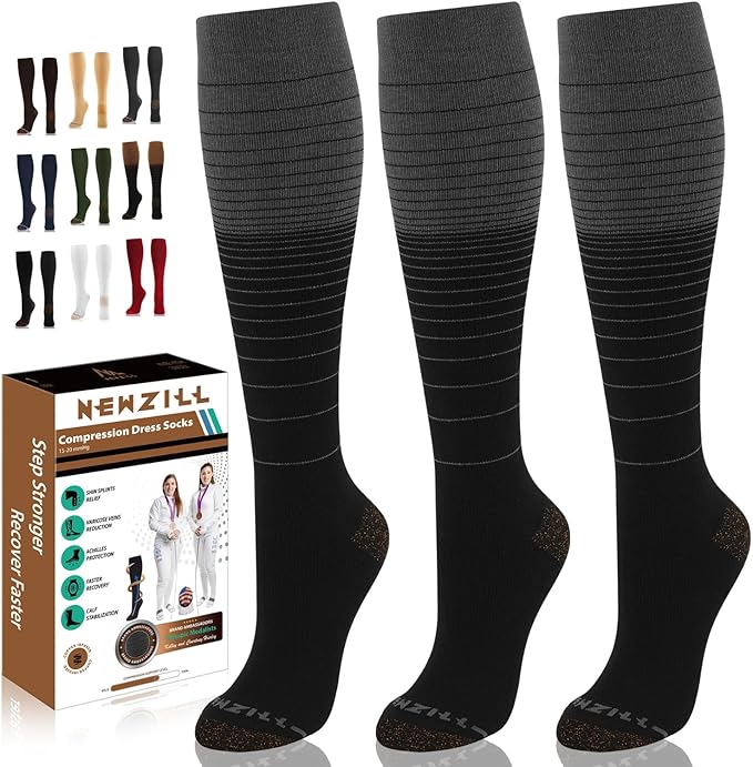 NEWZILL Copper Compression Socks for Women & Men 15-20mmHg Cotton Rich Odor Control Dress Socks for Business Casual Running Medical Athletic Support, Edema Diabetic Relief