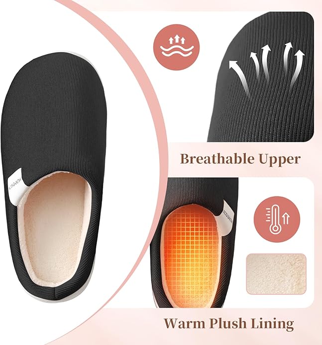 HUXMEYSON Slippers for Women, Womens Slippers Indoor Outdoor with Memory Foam, Cozy & Warm House Slippers for Woman with Anti-Slip Rubber Sole