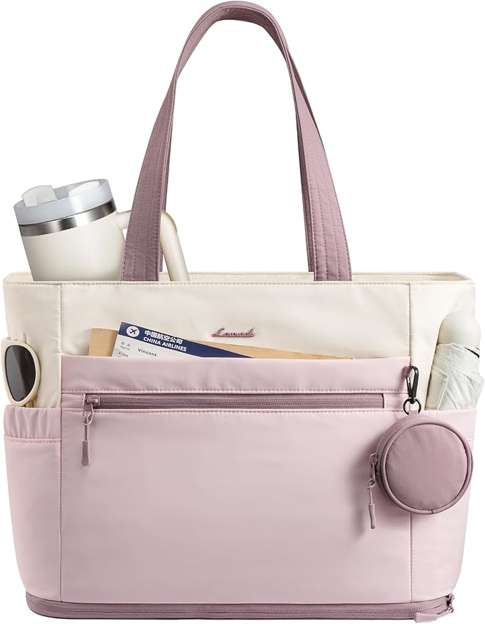 LOVEVOOK Tote Bag for Women, Expandable Laptop Work Bag 15.6 Inch, 33L Large Travel Handbag with 40oz Tumbler Holder, TSA