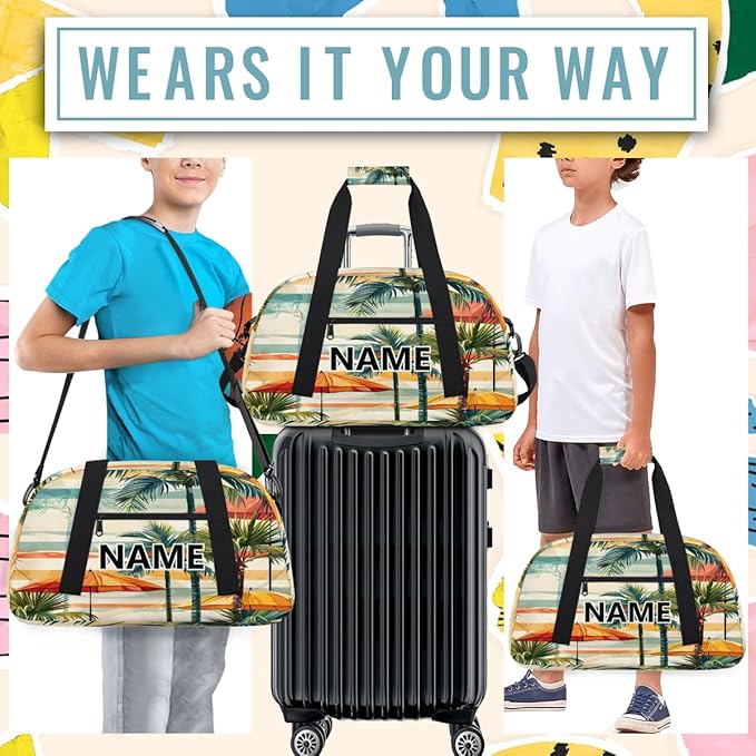 Summer Custom Small Gym Bag 18 inch for Women Men Personalized Summer Themed Carry On Overnight Weekender Bag for Travel Work Dance Sport