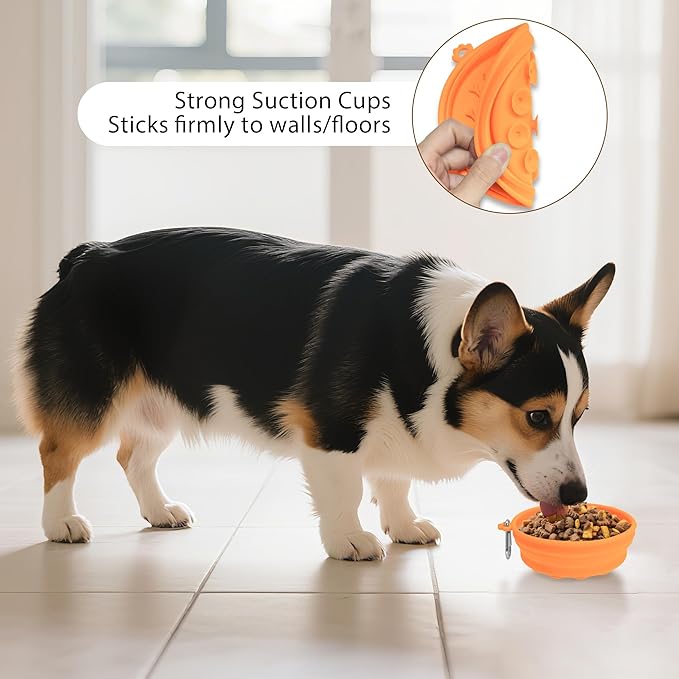 PawSailor 2-Pack Collapsible Dog Bowls with Suction Cups & Scraper - 16oz Travel Pet Bowls for Food/Water, Non-Slip Feeding Dish for Dogs, Includes Carabiner Clip Orange&Yellow