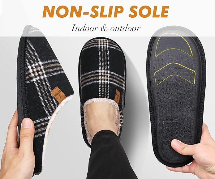 COFACE Mens Cozy Memory Foam Scuff Slippers Casual Slip On Warm House Shoes Indoor/Outdoor Sandal Slippers With Arch Support Rubber Sole Size 7-15