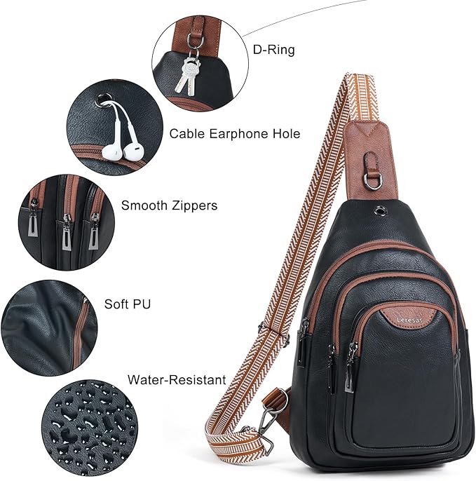 10L Crossbody Sling Bag for Women Men Anti Theft Cross Body Fanny Pack Belt Bag Purse Gifts for Women Faux Leather, Black Brown