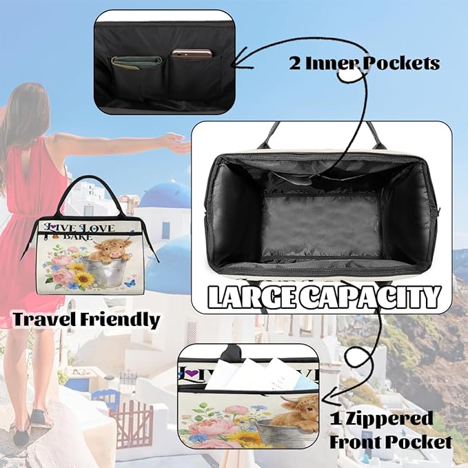 Travel Gym Carrying Bag - Highland Cow Overnight Weekender Bag for Women Men Girls - Shoulder Large Capacity Tote Bag for Travel, Yoga, School,Mommy Hospital Bag for Labor and Delivery
