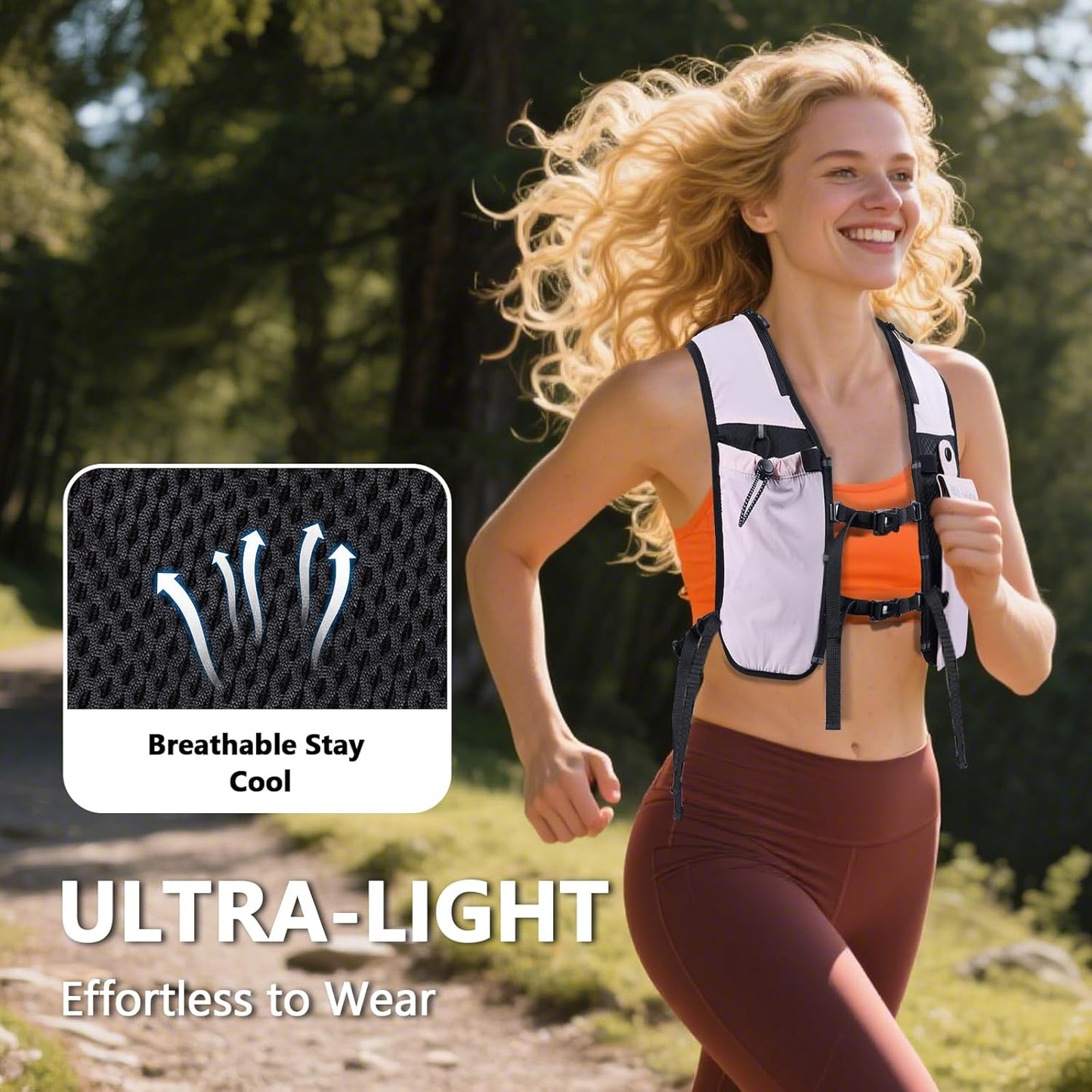 Running Hydration Vest for Women Men,Lightweight Breathable Hydration Pack with 500ml Soft Flask, Adjustable Chest Straps Reflective Backpack for Trail Running Marathon Race Jogging Cycling