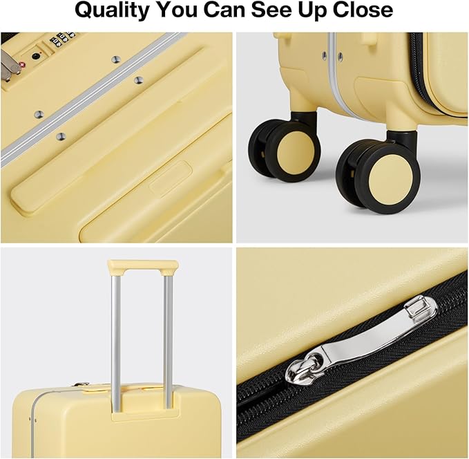 mixi 26 Inch Large Checked Luggage PC Hard Shell Suitcase Top Opening Aluminum Frame Travel Suitcases with Wheels, Lark Yellow