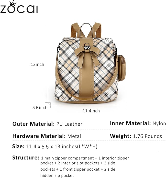 ZOCAI Backpack Purse for Women Fashion Backpack Purses PU Leather Daypacks Anti-Theft Shoulder Bag Satchel Purse