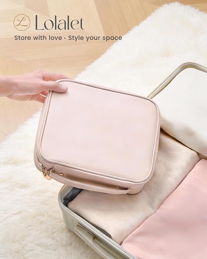 Lolalet Travel Jewelry Organizer Case, Large Jewelry Binder Book with Individual Pouches, Portable Leather Zippered Bag for Jewelry Storage of Earring, Ring & Necklace for Girls, Women -Apricotpink