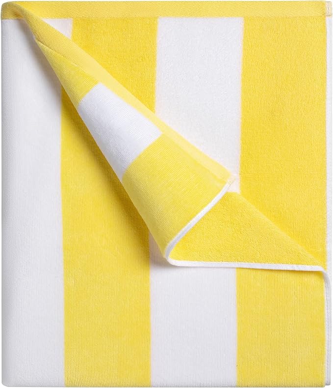 cabanana Large Oversized Beach Towel - 35 x 70 Inch Cotton Pool Towel, Yellow Striped Soft Cabana Swim Towel