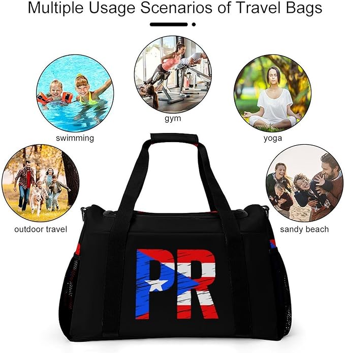 Puertorico P.R. Flag Duffle Bag Gym Bag for Workout Travel Tote with Detachable Straps